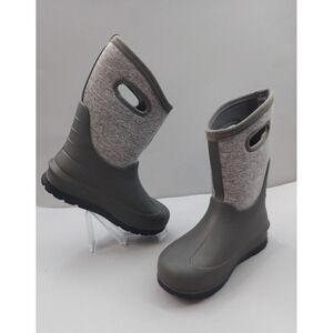 Bogs Boots Youth 4 Gray Pull On Rubber Classic Handles Rain Snow Waterproof